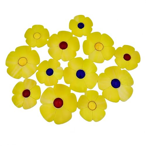 YOZIEMQ Glasblumen-Mosaikfliesen, 12 Stück Buntglas-Blumenmosaik-Stücke für Haus- und Gartendekoration, geeignet für DIY-Handwerk und Kunstprojekte. (Gelb)