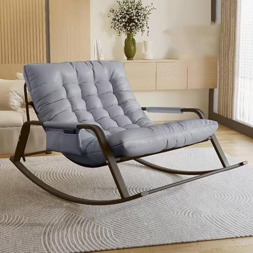 Indoor & Outdoor Schaukelstuhl Deluxe Lounge Chair mit dick gepolstertem Kissen & Seitentasche, für Balkon, Veranda, Hinterhof
