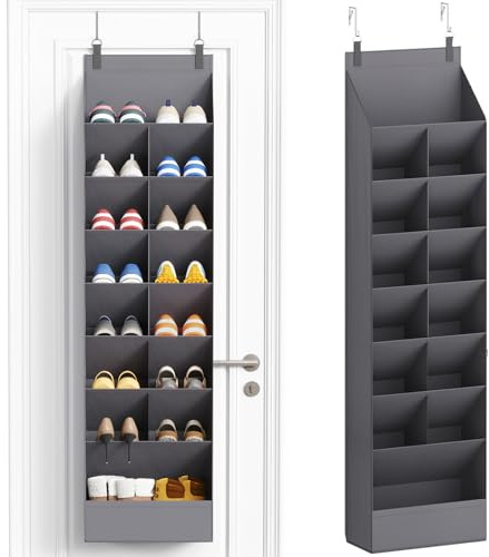 Lifewit 8 Tier Over the Door Shoe Organiser Hanging Rack Holder, Gray | Fabric Hanging Shoes Shlef with 15 Large Deep Pockets for Closet, Dorm Storage, Fit Up to 16 Pair Sneakers, Boots