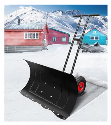 Schneeschaufel mit Rädern und verstellbarem Griff – 29/39 Zoll breiter Schneeschieber for einfache und mühelose Schneeräumung(75x43cm)