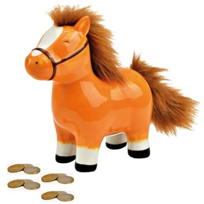 Niedliche Pferd Spardose, Keramik 16 cm x 17 cm x 7 cm, Tier Sparschwein, Dekorative Münzbank in Tierform Pferdeliebhaber