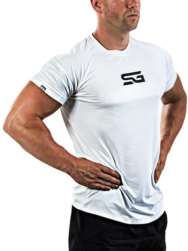 Satire Gym - Camiseta de fitness para hombre – Ropa deportiva funcional – Adecuado para entrenamiento – Corte ajustado, Hombre Niños, blanco, XL