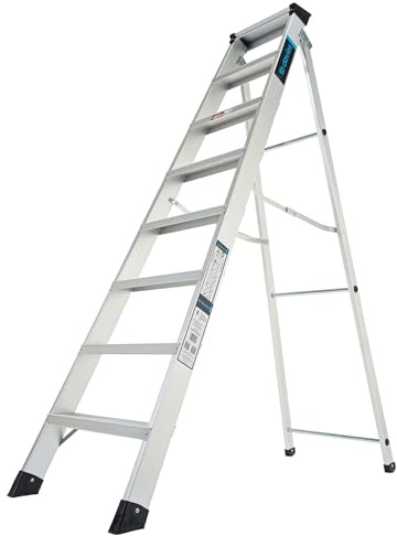 TB Davies 1200-028 Heavy-Duty Swingback Step Ladder, 8 Tread, Aluminium, 150kg Work Load, EN131 Professional