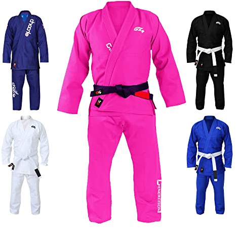 G4 VISION BJJ Gi Mens Kids Brazilian Jiu Jitsu Suit Jujitsu Adult Uniform Adult Youth Blue Black White (Pink, F2)