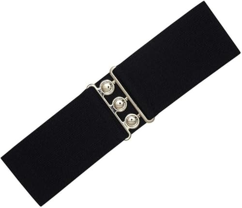 Ro Rox Retro Vintage Belt | Elastic Women's Accessories | Stretchy 50s Nurse With Silver Buckle & Clasp | Waist Belt For Dress | Wide Belt Design | Elasticated Belt For Women & Ladies, Black, S