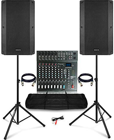 Vonyx VSA150S Live Band PA System with Club XS10 Mixer - 15-Inch Speakers, Full PA Setup for Live Band Applications, Complete Sound System for Bands and Performances in Medium-Sized Venues