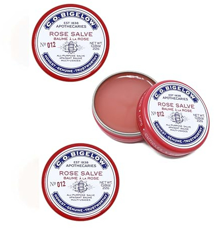 C.O. Bigelow Rose Salve Tins, Pack of 3 Lip Balm Tins, All Purpose Salve for Lips, Cuticles, Hands & Dry Skin, Lip Balm Set, 0.8 oz