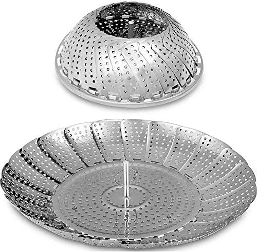 Cesta Vaporera para Verduras, Cesta Vaporera Plegable De Acero Inoxidable con Asa Telescópica, Cesta Vaporera para Ollas con Diseño Plegable, Balda para Residuos, Cesta para Frutas