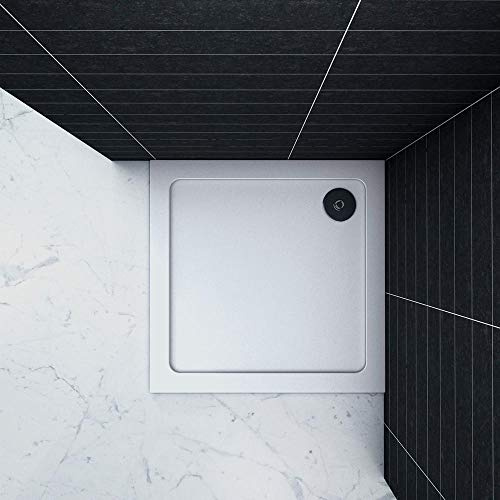 Piatto Doccia Quadrato in pietra artificiale rivestito gel coat Ultra Slim da 3cm Bianco Lucido Antiscivolo Antibatterico 100x100cm