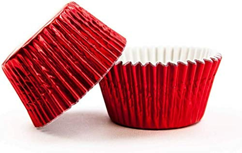 Lot de 50 mini caissettes à muffins en papier métallisé Rouge