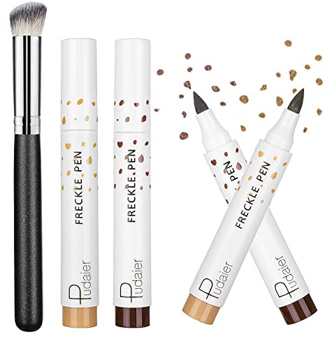 Sommersprossen Stift, Venares 2 Farben Fake Freckers Pen mit Foundation Pinselset, Natural Naturgetreuer Sommersprossen Make-up Stift, Wasserdicht Freckle Pen (Hellbraun & Dunkelbraun)
