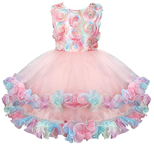 M MUNCASO Girls Princess Dress Rainbow Tulle Flower Girl Dress Pageant Gown Birthday Party Wedding Bridesmaid Dresses for 2-10 Years
