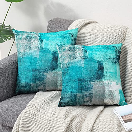 OYIMUA Türkis Kissenbezug 45x45 Samt 2er Set Modern Weich Dekokissen | Sofakissen Deko Kissenbezüge für Sofa Bett,Aesthetic Quadratisch Kissenhülle Couchkissen Outdoor Kissen Zierkissen