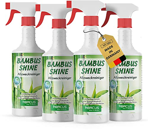 ABACUS® Bambus Shine, Bambusreiniger, Bambus-Konzentrat, Bambusmittel, Bambus-Reinigungsmittel, Bambus-Universalreiniger, Bambus-Fettlöser – Bambus Shine 4x 750 ml (7721.4)
