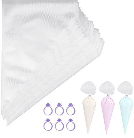 TAKUZA 100 mangas pasteleras desechables, profesionales desechables, mangas pasteleras medianas para decorar pasteles, tartas, galletas, hornear casa (transparentes)