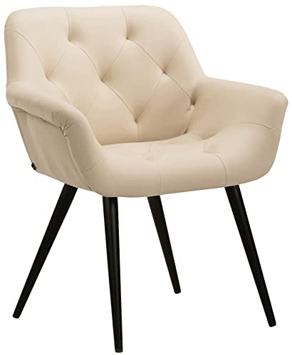 CLP Silla De Comedor Langford Tapizada En Tela o Polipiel I Sillón para Salón Acolchada En Estilo Chesterfield, Color:Crema, Material:Cuero Sintetico