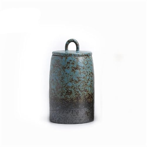 Crysdaralovebi Japanese Ceramic Sealed Tea Caddy Coarse Pottery Large Vintage Spice Jar Household Candy Storage Tank Food Container Canister (F)