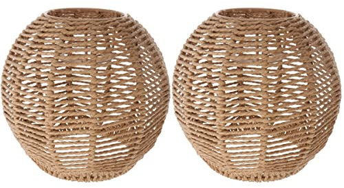 Angoily 2 Stücke Gewebt Lampenschirm Retro Rattan Gewebt Korb Decke Hängelampe Abdeckung Vintage Kronleuchter Lampenschirm für Esszimmer Wohnzimmer 15 x 15cm