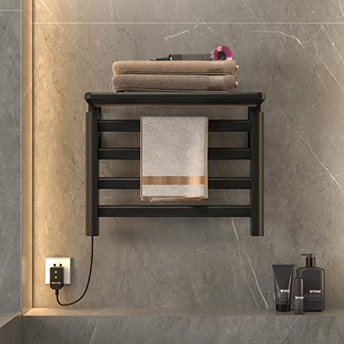 Radiador de Toallas, Radiador Toallero Eléctrico, 550x400mm, con estante, Temperatura Constante 55°, Calentador de Toallas, Secador de Toallas, Calefacción de Fibra de Carbono, Antracita-Black Left