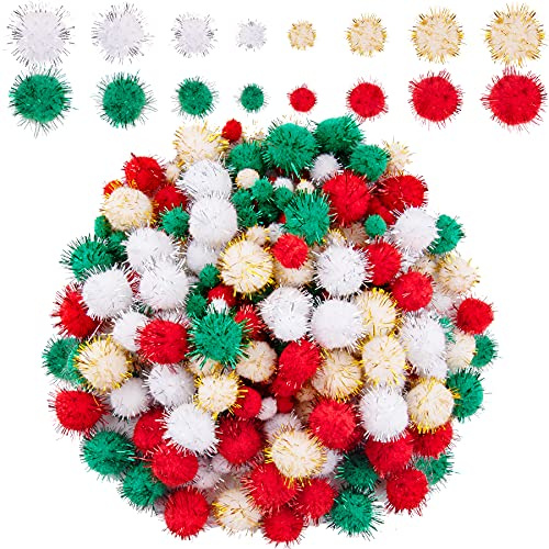 BQTQ 1500 Stück Bunt Pompons Weihnachten Pom Pom Mini Pompons Bälle Klein Pompons zum Basteln für Weihnachten DIY und Dekorationen (4 Größen, Gold, Rot, Weiß, Grün)