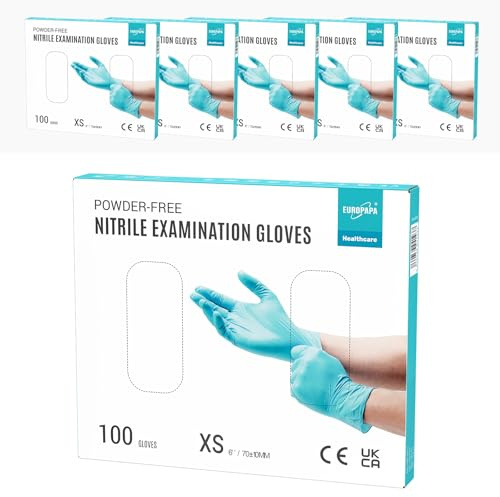 EUROPAPA® 500x Einweghandschuhe Nitrilhandschuhe puderfrei Untersuchungshandschuhe EN455 EN374 latexfrei Einmalhandschuhe Handschuhe in Gr. S, M, L & XL verfügbar (Hellblau, XS)