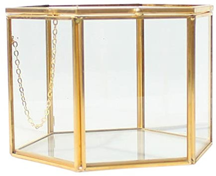 misppro Gold Sechseckiges klares Glas Metall geometrisches Terrarium Sukkulente Desktop Pflanzer Teelichthalter Schmuckhalter für Hochzeit Verlobung – 14 x 14 x 9,5 cm