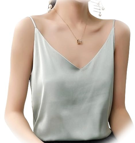 Camisola de Seda para Mujer, Top con Tirantes Finos y Cuello en V, Camisa de Negocios Holgada con Cuello Sexy, Cuello Sexy Mostrar (3XL,E)