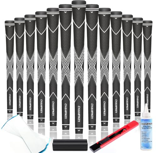 CHAMPKEY Premium Rubber Golf Grips 13 Pack | High Traction and Feedback Rubber Golf Club Grips - All Repair Kits