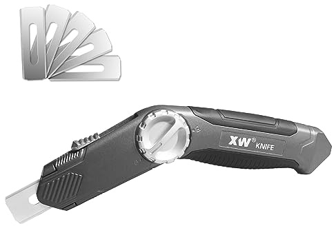 XW Retractable Carpet Knife with Twist-lock Design, Heavy Duty Zinc Alloy Knife with Blade Storage, Extra 5 Blades Included.