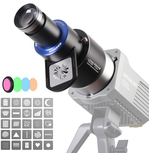 Bowens Mount Projector Attachment,Spotlight Optical Snoot Photography kit for COB Monolight Portraits/Product,Compatible with Aputure Amaran100X/D 200D/X,Godox SL60/SmallRig,4 Color Filters,25 Gobos