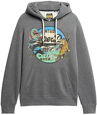 Superdry Men's Japanese Vl Graphic Hoodie Sweatshirt, Rich Charcoal Marl, M