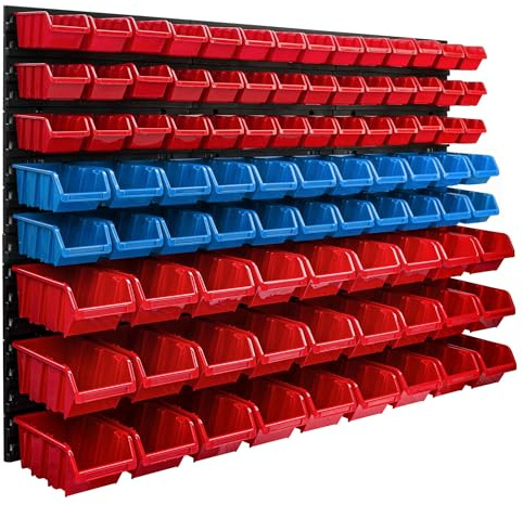 Étagère murale 1155 x 780 mm | Boîte de 91 pièces | Boîtes empilables | Étagère de rangement | Plaques murales extra solides | Étagère extensible | Étagère d'atelier Étagère murale d'atelier Étagère