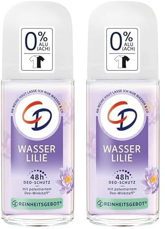CD Deo Roll-On Wasserlilie, Deodorant ohne Aluminiumsalze, langanhaltender Schutz für 48 h, für empfindliche Haut geeignet, vegan, Körperpflege, 50 ml (Packung mit 2)