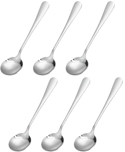 sourcing map 6pcs Inox Acier Soupe Cuillère 6.5 pouce Thé Cuillères Rond Dîner Cuillères Dessert Cuillère pour Dîner Bouillon Café Soupe, Argent