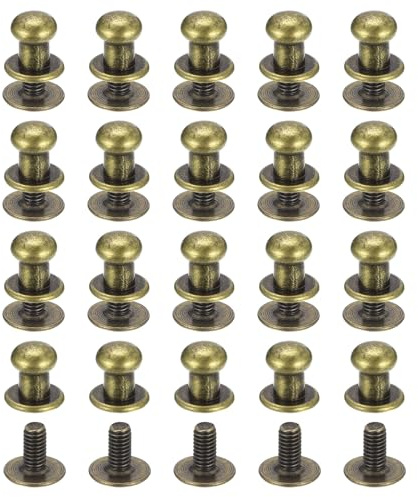 QUARKZMAN 6mm Kugelkopf Nietenstift mit Schraubverschluss, 50 Stück Hohlnieten Ledernieten Rundkopf Knopf Nieten für Leder DIY Lederhandwerk Handtasche Gürtel, Bronze Farbe