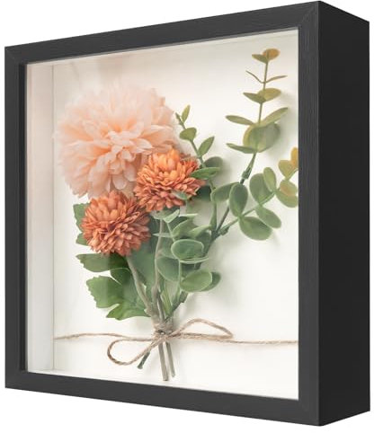WISYOK 3D Bilderrahmen zum Befüllen 22x22cm, 3D Objektrahmen Tiefer 3cm, Tiefer Rahmen für Wand & Desktop, Shadow Box für Fotos, Objekte, Hochzeitsstrauß, DIY Kunstwerke (Schwarz)
