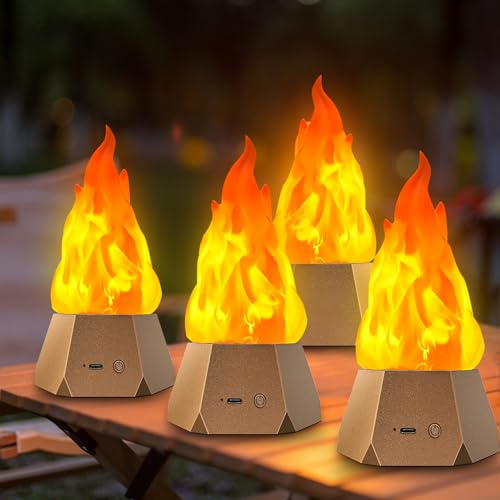 Ollcuz Night Lights, Multi-Purpose Fake Fire Lamp, USB Rechargeable Flickering Flame, 3-Mode LED Flame Light for Kids Children Bedroom Party Bar Outdoor Camping Yard Holiday Decorations, 4 Pack