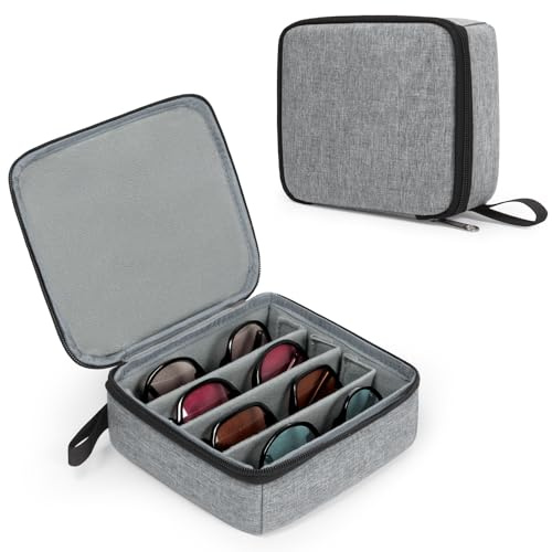 Bukere Travel Sunglasses Organizer Case, Adjustable Slot For Multiple Pairs, Portable Eyeglasses Storage Box for Men Women, Grey, 4 Slots, 4 Slots