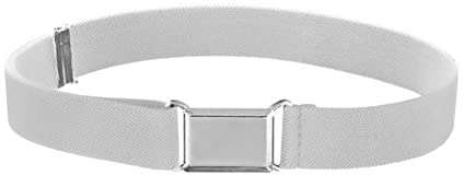 NestNook Ceinture réglable pour enfants garçons et filles Ceintures élastiques extensibles avec boucle carrée argentée, blanc, 13.8-29.5 (35cm-75cm)
