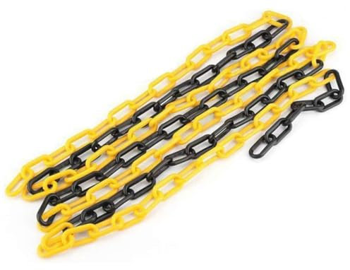 Unifizz 8 mm x 25 m Kunststoff-Kettenbarriere für Menschenmengenkontrolle, Verkehr, Warteschlangenlinie, Warnkette, Warnung, Sicherheit, Parkplatz, Kunststoffkette (Gelb-Schwarz)