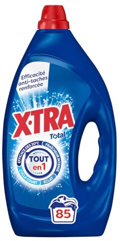 XTRA Total, Lessive Liquide Tout en 1, Efficacite Antitaches Renforcee, Cycle Court, Eclat, Fraicheur Intense et Efficace des 20 degres, 85 Lavages