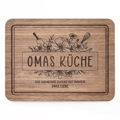 Juratar Oma Geschenk, Edles Schneidebrett aus Walnussholz mit Saftrille, Walnussholzbrett als Geburtstagsgeschenk für Oma, antibakterielles Naturprodukt, Beste Oma Geschenke