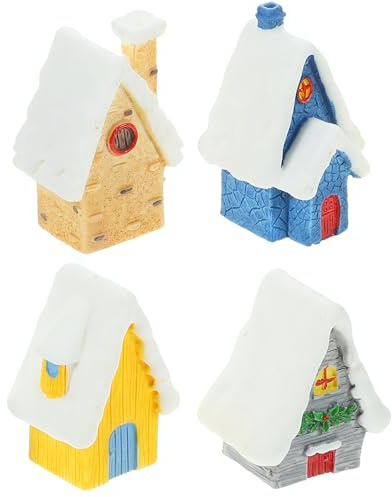 Garneck 4pcs Dollhouse Christmas Accessories Christmas House Figurine Resin Cake Topper