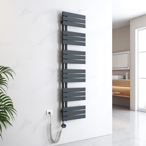 EMKE Scaldasalviette Elettrico con Elemento riscaldante WIFI termostatato,1599x400mm 800W，Pannello Asciugamano Elettrico con Asta di Riscaldamento con Timer,Antracite
