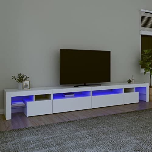 Sufrk Meuble TV avec lumières LED Blanc 290 x 36,5 x 40 cm Meuble TV mobile pour télévision, meuble industriel table basse vintage console pour salon