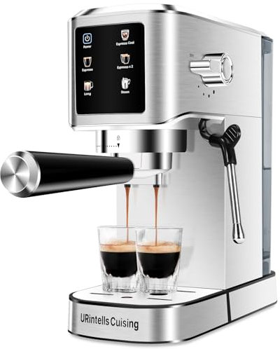 Máquina de café expreso de 20 bares, visualización táctil con espumador de leche a vapor, máquina de café expresso de acero inoxidable para el hogar con tanque de agua extraíble para café café