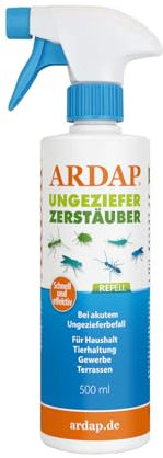 ARDAP Repell Ungeziefer Zerstäuber 500ml - Anti Insektenspray - Ungezieferspray & Fliegenspray bei Ungezieferbefall - Insekten Spray - Schädlingsfrei - Pumpspray - Wirkt schnell & effektiv (PT19)