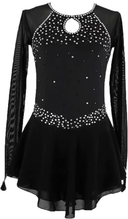JRUIA Eiskunstlauf Trainingskleid Für Mädchen Einfarbig Trikots Für Rhythmische Sportgymnastik Eislauf Trainingsrock Rollschuhkleid Lange Ärmel,Schwarz,S
