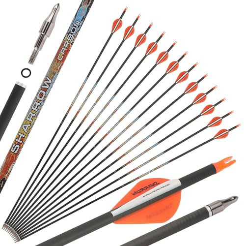 surwolf 31,5 Bågskytte ren kolpil,Jaktpilar Spine 250~600 med avtagbara tips,Inriktningspilar,för Compound & Recurve & Long Bow 12st(orange,350)