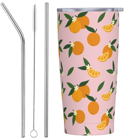 VOSERY Botella de agua de 20 onzas con tapa y popote, delicioso vaso aislado de acero inoxidable, taza de café de viaje, vaso personalizado
